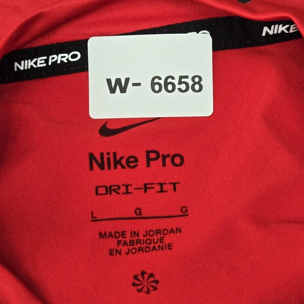 Nike Boy Shirt L Red Dri-Fit Nike Pro Center Swoosh Logo Slim Short Sleeve